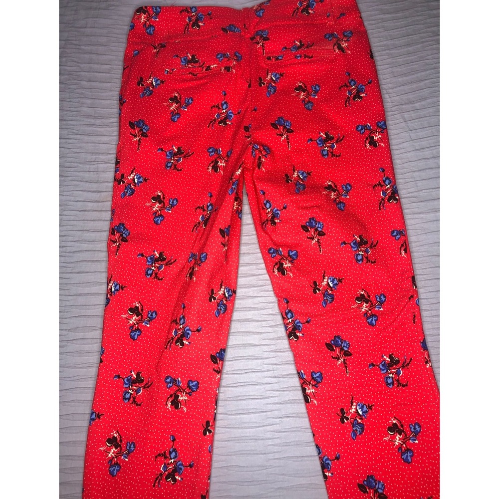 Off Red Floral & White Dotted Slim Cut Ankle Pants